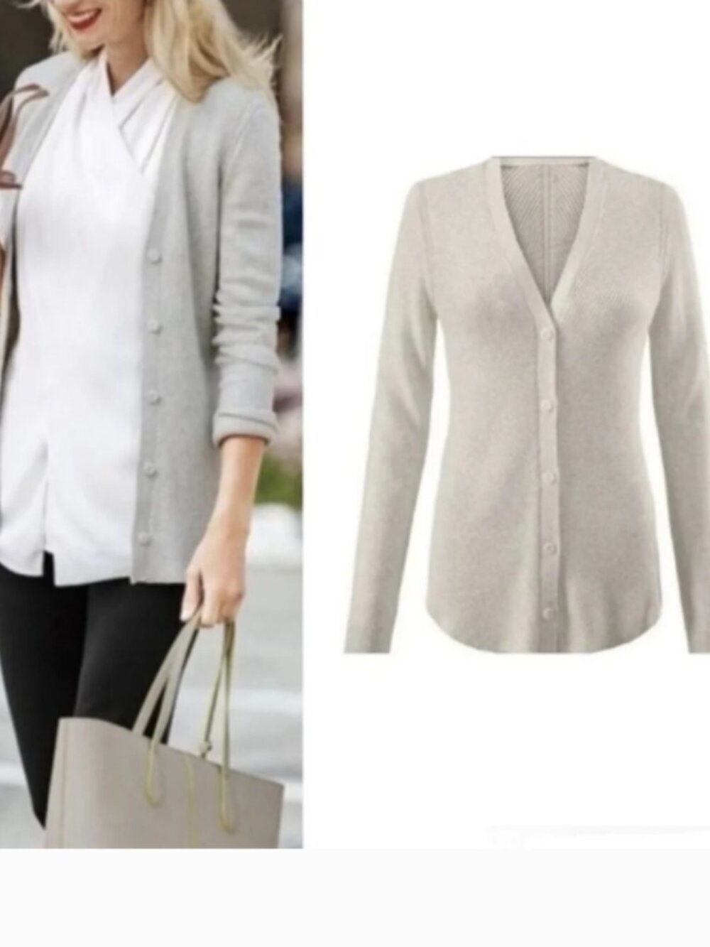 CAbi 3161 Shirttail Ribbed Cardigan Light Gray Size Small - Picture 2 of 11